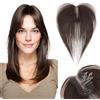 SEGOHAIR Topper per capelli da donna, capelli umani con frangia laterale, copertura 360°, base cucita a mano, 7 x 11 cm, 14 g, marrone scuro