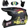 FASXZVM Gioventù Ragazzo Integrale Casco da Motocross, con Occhiali Guanti Maschera, Unisex Fuori Strada Sport MTB Moto ATV Scooter Casco, Discesa MX Gare di Enduro Quad Bicicletta Sporca Incidente Casco ( Co