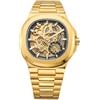 DAXIAOYU Forma quadrata rotonda scava fuori scheletro automatico meccanico orologio da uomo in acciaio inossidabile impermeabile luminoso orologi da lavoro di lusso, Oro e nero., Lusso