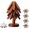 Heting-YQ 4 Pezzi Set sottopentolas e Sottobicchieri in Legnos per Albero di Natale | Sottopentola in Legno per Piatti Caldi Tovaglietta Isolante A Forma Di Albero per Pentole Teiere Ciotola