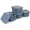 Spesh 4 contenitori con coperchio, 3,5 l, in plastica, impilabili, per cucina, bagno, soggiorno, ufficio (24 x 17 x 12 cm, blu traforato)