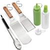 Anmarko Set di 4 spatole in metallo, kit di accessori per griglia, spatole piatte per pancake, hamburger, utensili in metallo, ideali per barbecue, grill a punta piatta in ghisa