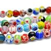 Perlin Perle di vetro rotonde con motivo millefiori, 4 mm, lavorate a mano, multicolore, 95 pezzi, 1 filo, D7B