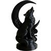 bayicie Scultura stampata in 3D con lupo ululante con base a mezzaluna, finitura nera opaca, statua gotica nera per libreria scrivania nera