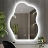 Shally Dogan Specchio Ondulato da Parete con Led Dimmerabile a 3 Colori, Bianco Freddo, Caldo e Naturale, Accensione con Touch, Decorazione da Muro Design Moderno e Salvaspazio, 50 x 70 cm