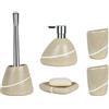 Spirella Etna - Set di 5 accessori da bagno in ceramica, con dispenser per sapone liquido, scopino per WC, portasapone, contenitore e bicchiere porta spazzolini, colore: beige pietra