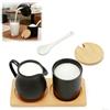 CnosDB Set per Latte e Zucchero, Ceramica Lattiera e Zuccheriera Vassoio di bambù con Coperchio a Cucchiaio Adatto per Cucine e caffè Lavabile in Lavastoviglie e Utilizzabile nel Microonde
