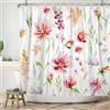 ASDCXZ Tenda da doccia con fiori 180x200 cm, primavera, acquerello, rosa, lilla, fiori colorati, verde, foglie, bianco, tenda da bagno lavabile in poliestere, impermeabile, per vasca da bagno, con 12