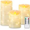 Yinuo Mirror Candela Led con Fiamma Tremolante, Candeline Led Effetto Candela, Set di Candele Elettriche a Fiamma Mobile a Colonna di Cera Reale, Effetto Vetro Dorato Con Timer Remoto