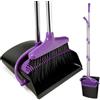 XXFLOWER Set di scope e paletta con manico lungo, scopa con paletta, set con manico estraibile, paletta Broom and Dustpan, per la pulizia della casa, ufficio, nero e viola