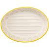 Tranquillo Grande portasapone ovale in ceramica con stampe floreali, bordo giallo, ripiano dipinto a mano, 15 x 11 x 3 cm