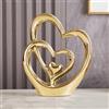 ODMYZG Statua in ceramica a doppio cuore,Elegante cuore per la decorazione,scultura decorativa per la casa,decorazione del soggiorno, dell'ufficio,adatta come regalo. (Oro A)