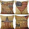 Aoihrraan 46x46cm Confezione Da 4 Copricuscini Divano Vintage Bandiera Americana Retrò Usa Stile Agriturismo Biancheria Quadrata Federe Per Cuscini Decorare In Lino Casa Giardino Campeggio Sofà