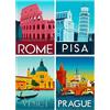 SHEGZHUC Pittura Diamante Paesaggio Astratto Pack 4 30x40 cm Puzzle Diamanti Adulti Città Pittura con Diamanti Roma Torre Pendente di Pisa Vienna Praga Astratta Pittura Kit Diamanti Paesaggio