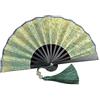 YLWX Mini Ventaglio A Mano Colore Verde Scuro Dorato Piccolo Ventaglio Pieghevole Nuziale Spettacolo Fotografico Ventaglio Orientale Nappa Decorativo Glitterato (Color : Dark Green Gilding-Black, Si