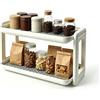 letuxaamz Porta Spezie per Cucina, Portaspezie Salvaspazio Cucina 2 Livelli in Plastica con Vaschetta Scolagocce, Portaspezie da Appoggio per Cucina Bagno Camera da Letto, Contenitore per Spezie e Tazze, Bianco