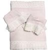 RICAMI FIORENTINI BALDI Set asciugamani con pizzo macramè, spugna di cotone 100% 420 gr/mq, 5 pezzi: 2 viso+2 ospite + 1 telo doccia. Idea regalo. Prodotto artigianale toscano (5 pezzi, rosa)