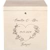Creative Deco Scatola Personalizzata Porta Buste in Legno per Matrimonio | 29x25x30cm | Salvadanaio con Coperchio, Serratura | Scatola Portadenaro con Coppia di Colombe, Cassetta Porta Carte
