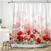 ASDCXZ Tenda da doccia a fiori, 180 x 200 cm, primaverile, dipinta a mano, rosso, rosa, verde, foglie bianche, per bagno, lavabile, in poliestere, impermeabile, per vasca da bagno con 12 ganci