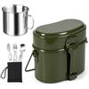 Keltorio Set di 5 pentole da campeggio, in alluminio con coltello pieghevole, forchetta, cucchiaio e tazza in acciaio inox con coperchio per la pesca, le escursioni, il picnic (verde)