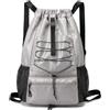 Qoosea Sacca da palestra con coulisse, grande capacità, borsa sportiva in nylon, impermeabile, con coulisse regolabile, per uomo e donna, borsa sportiva per palestra, nuoto, sport, viaggi, grigio