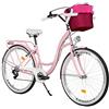 MILORD. Bicicletta Comfort Rosa a 7 velocità da 28 Pollici con cestello e Marsupio Posteriore, Bici Olandese, Bici da Donna, City Bike, retrò, Vintage