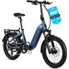 DERUIZ Peridot - Bicicletta elettrica pieghevole, 20 pollici, pneumatici Fat Tires, motore posteriore da 250 W, 55 Nm, batteria da 48 V 500 Wh fino a 143 km, Shimano a 8 marce, freni a disco idraulici