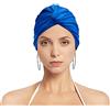 HKSCKJ Cuffia da nuoto da donna, elastica, stile retrò, con nodo, antiscivolo, ad asciugatura rapida, protezione per le orecchie, per capelli corti e lunghi, colore blu