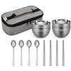 JWQFBC Set di da per bambini in acciaio inox, posate portatili e ciotola per campeggio e, Set da 4 pezzi per adulti e bambini, modello A