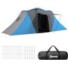 Outsunny Tenda da campeggio familiare 4 pers. - Tenda a tunnel impermeabile ventilata, facile da montare - 2 porte grandi - dim. 5,55 x 2,25 x 1,9 H m fibra di vetro poliestere, grigio scuro e blu