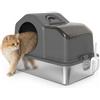 PawHut Lettiera Gatto Chiusa XL in Acciaio Inox 60.5x40.5x45cm Grigio Scuro