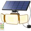 INTELAMP Faretto Led da Esterno Solare 6000mAh Faretti Solari 1200LM 3000K Faro Led Esterno Con Pannello Luci da Esterni Giardino Solari Luce con Sensore di Movimento,Impermeabile, cavo da 2,7M