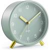 Jisile - Sveglia silenziosa senza ticchettio, a batteria, per camera da letto, orologio da comodino in metallo classico in verde salvia alla moda con luce notturna, facile da leggere, perfetto per