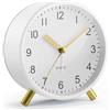 Jisile Sveglia analogica silenziosa senza ticchettio, orologio da comodino classico in metallo con luce notturna e grande schermo, sveglia a batteria per camera da letto, bambini, anziani (bianco)