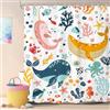 LGhtyro Tenda da doccia per bambini, motivo: balena, 152 x 180 cm (larghezza x altezza), motivo: pesci, oceano, animali marini, coralli subacquei, stelle marine, simpatici cartoni animati, unisex,