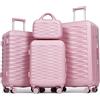 H.yeed Valigia da cabina da 50,8 cm con trolley da 30,5 cm, in ABS leggero, con ruote girevoli, rosa, 4 pc set, Set bagagli 4 pz 12+20+24+28