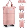 VOOWO - Borsone da viaggio espandibile con ruote, borsone pieghevole per viaggi, weekend da donna, borsone da viaggio con ruote girevoli, grande borsa da palestra (rosa), Rosa, Borsone espandibile con