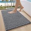 LUMI Tappetino Bagno in Chenille Morbido e Antiscivolo, Tappeto Bagno Spesso e Super Assorbente, Lavabile in Lavatrice, Asciugatura Rapida, Tappeto Doccia per Vasca e Doccia, Grigio, 50x80 cm