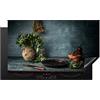 KitchenYeah© Protezione Piano Induzione 90x52 cm Cucina Copri Fornelli Proteggi di Cottura Antiscivolo Tappetino Erbe - Spezie - Padella - Coltello - Grigio - Rustico