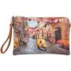 YNOT Clutch Bag Napoli Core YES303S6, Borsa a Mano con Tracolla Amovibile, PVC, 28 x 18,5 x 1 cm, Stampa Vespa e Cuori