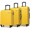 WITTCHEN valigia da viaggio set di 3 trolley bagaglio a mano valigia a rotelle ABS 4 ruote spinner chiusura a combinazione maniglia telescopica Groove Line giallo Ryanair/ITA Airways/easyJet
