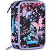 Mitama Astuccio Triplo TrendyFlowers c/Spinny pen, Accessori Scuola Elementare, 47 pezzi, Portapenne con colori, 3 Scomparti, Bambini e bambine, multicolore