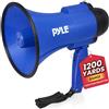 Pyle Megafon da 30 W con sirena e microfono, blu chiaro, pieghevole, per bambini e adulti, altoparlante per calcio, eventi, emergenze