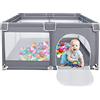 Aufun Baby Playpen Pladen con rete traspirante e cerniera, grigio rettangolare strisciante febe, area giochi protettiva per bambini (127x127x68cm)