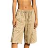 Anuedgis Pantaloncini da donna in denim cargo al ginocchio con coulisse larghi gamba larga jeans pantaloncini, D-kaki, XL