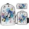 BVKWNTSA Zaino 3 in 1 con stampa di note musicali a pois per adolescenti con portapranzo e astuccio