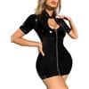 Gatamiau Donna Night Club Latex Pelle Abiti PVC Mini Abiti Cerniera Catsuit Abito Corto Clubwear Pole Dance Costume Wetlook Babydoll Lingerie Abito Nero Rosso S-XL (Nero, S)