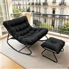 Luestysi Grand Patio Sedia a Dondolo, Soggiorno ComodaSedia a Dondolo con Pouf, Sedia a Dondolo da Interno con Imbottitura, Poltrona a Dondolo Portata 150 kg, per Salotto Terrazza Camera (Nero)