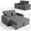 Xbro Divano Letto 2 Posti in Lino, Letto Esteso 175x116 cm, Convertibile 3 in 1 con 2 Cuscini e Tasche Laterali, Compatto Salvaspazio per Soggiorno e Camera Ospiti, 156x74x84 cm, Grigio Scuro