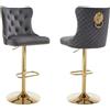 Relbiety Set 2 Sgabelli da bar Velluto Altezza Regolabile,Grigio Scuro Oro | Sgabelli Cucina Moderni con schienale testa di leone, Girevole 360°, Base Metallo dorato